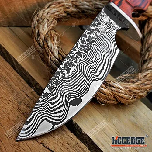 10" Tactical Knife Survival Knife Hunting Knife FULL TANG Fixed Blade Knife Etched Damascus Razor Sharp Edge Camping Accessories Camping Gear Survival Kit Survival Gear Tactical Gear 51596 (Silver)