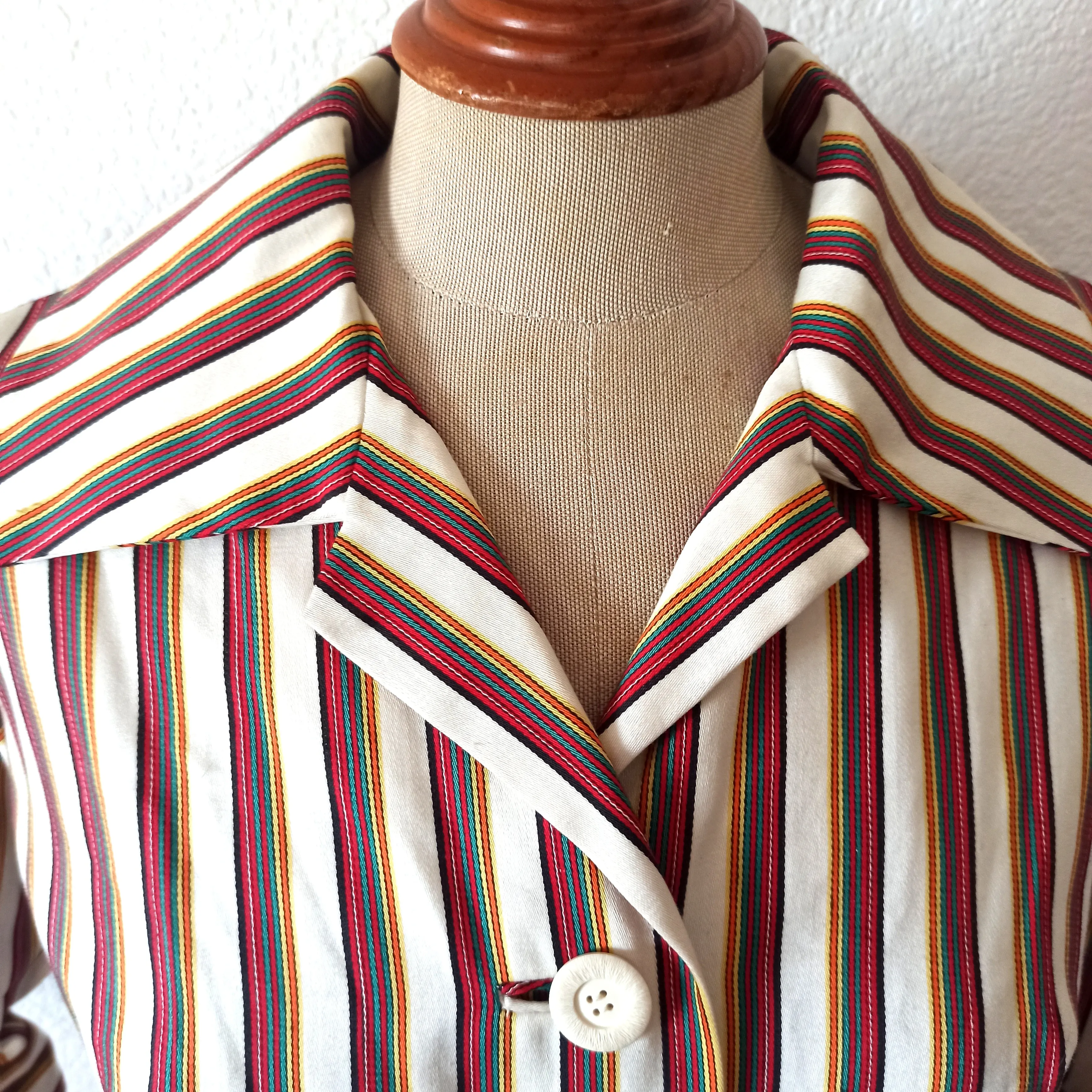 1950s - Gorgeous Color Stripes Autumn Dress - W32 (82cm)