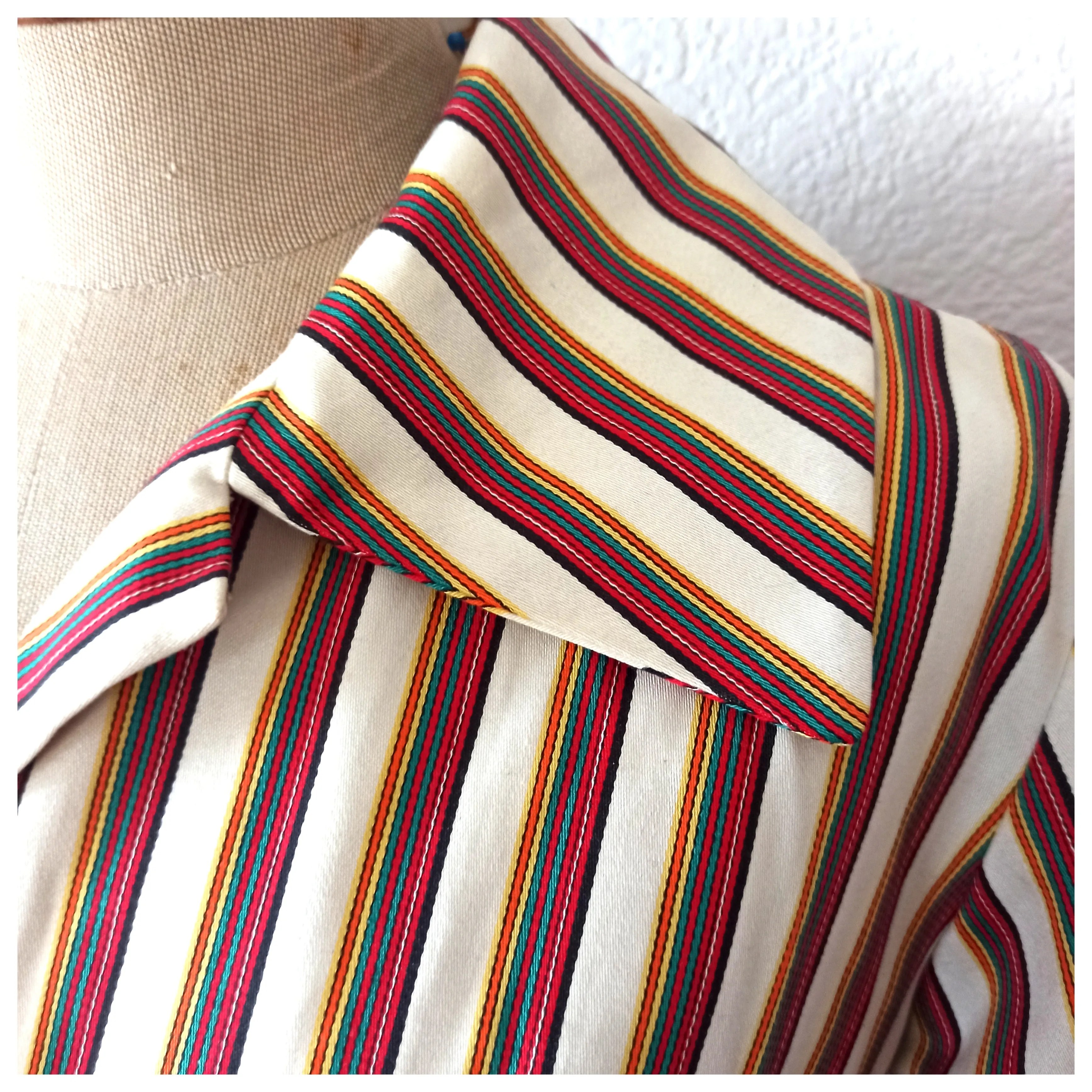 1950s - Gorgeous Color Stripes Autumn Dress - W32 (82cm)