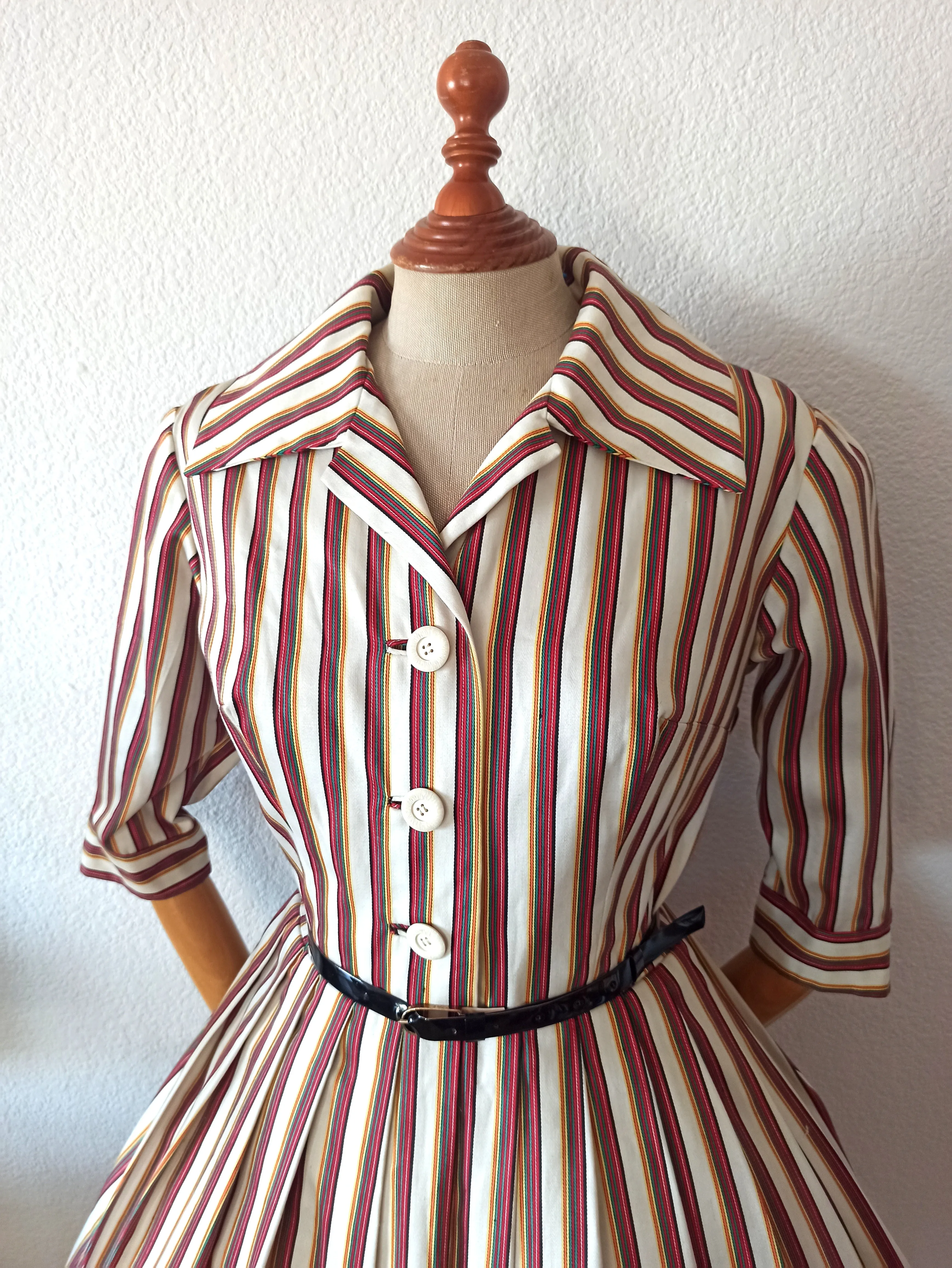 1950s - Gorgeous Color Stripes Autumn Dress - W32 (82cm)