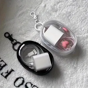 2pcs mini and portable transparent cable organizer box for storing data cable chargers, headphones, jewelry, etc., keychain bags for outdoor travel