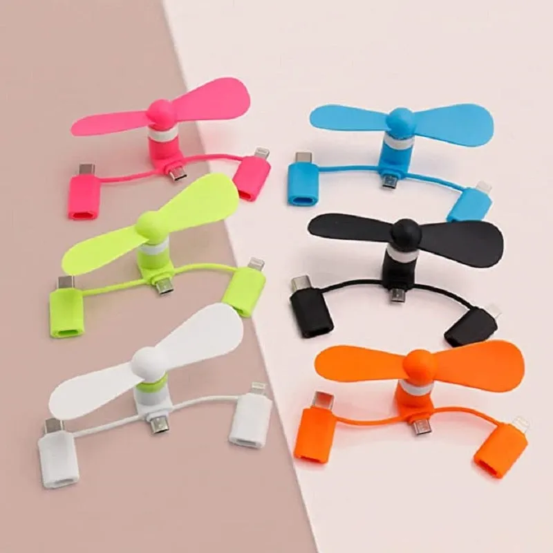 3 in1 Mini Cell Phone Fan Compatible with iPhone/iPad/Android Smartphone/Tablet Cell Phone Pink Blue Orange Green Black White