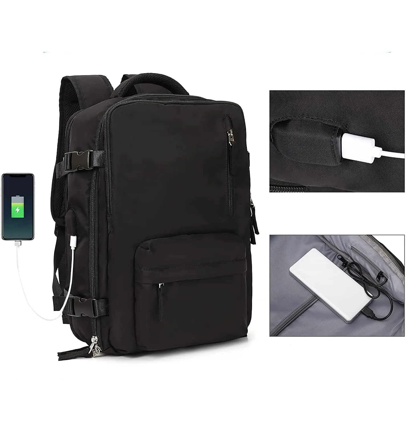 (31x45cm) Water-repellent travel bag with shoe / wet compartment / laptop compartment up to 15.6" - Black