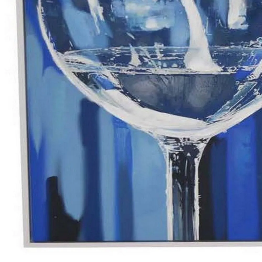 49 x 59 Framed Canvas Oil Painting, 2 Wine Glasses, Blue and White By Casagear Home