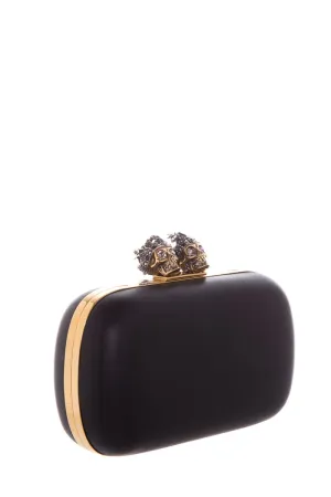 Alexander McQueen King & Queen Black Nappa Leather & Gold Hardware Clutch