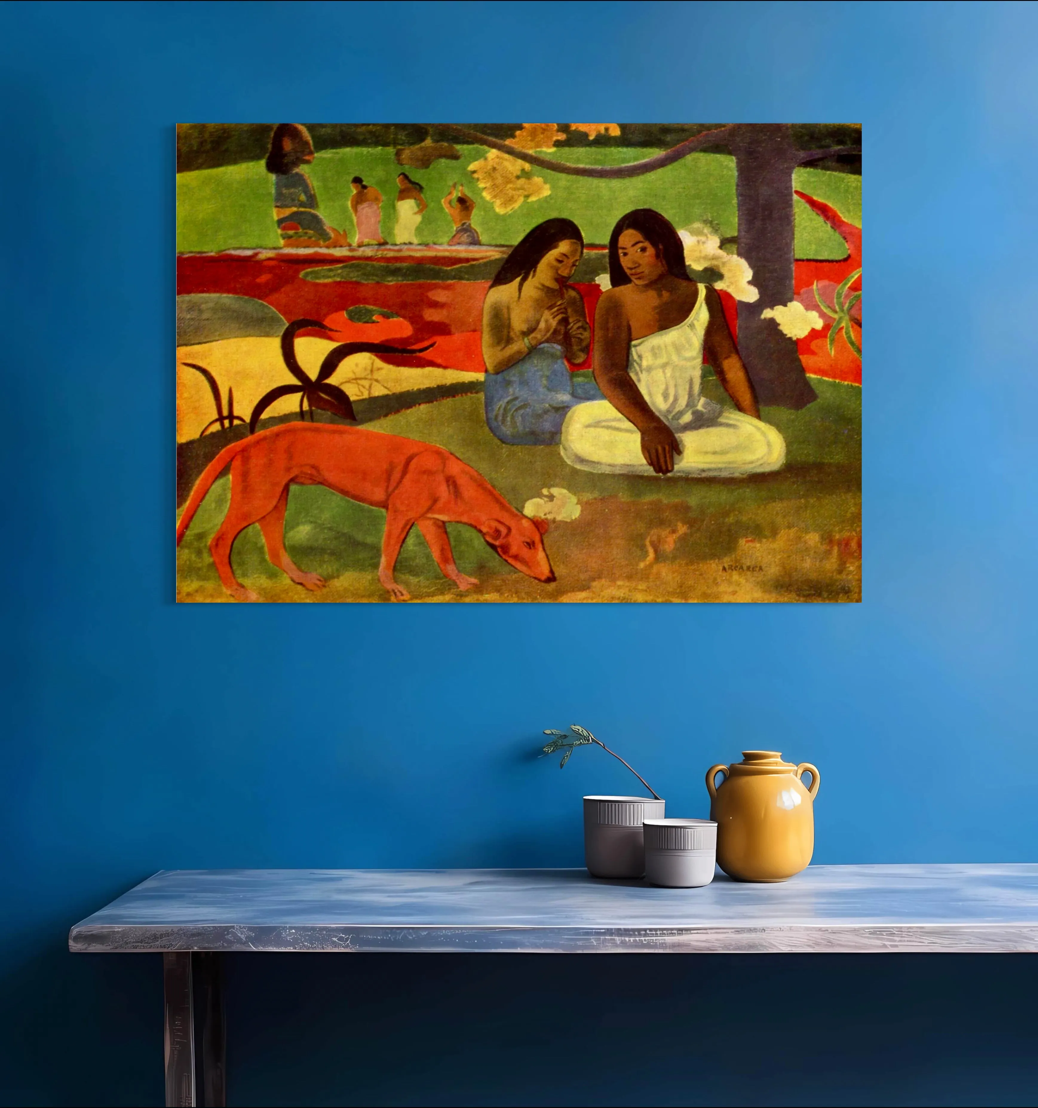 Arearea - Painted by Paul Gauguin - Circa. 1892. High Quality Polyester Cotton Canvas Print. Ready to be Framed or Mounted. Available in One Large Size. 70cm X 100cm. Stretched Canvas Option Available in One (1) Large Size - 70cm x 100cm.