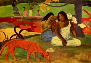 Arearea - Painted by Paul Gauguin - Circa. 1892. High Quality Polyester Cotton Canvas Print. Ready to be Framed or Mounted. Available in One Large Size. 70cm X 100cm. Stretched Canvas Option Available in One (1) Large Size - 70cm x 100cm.