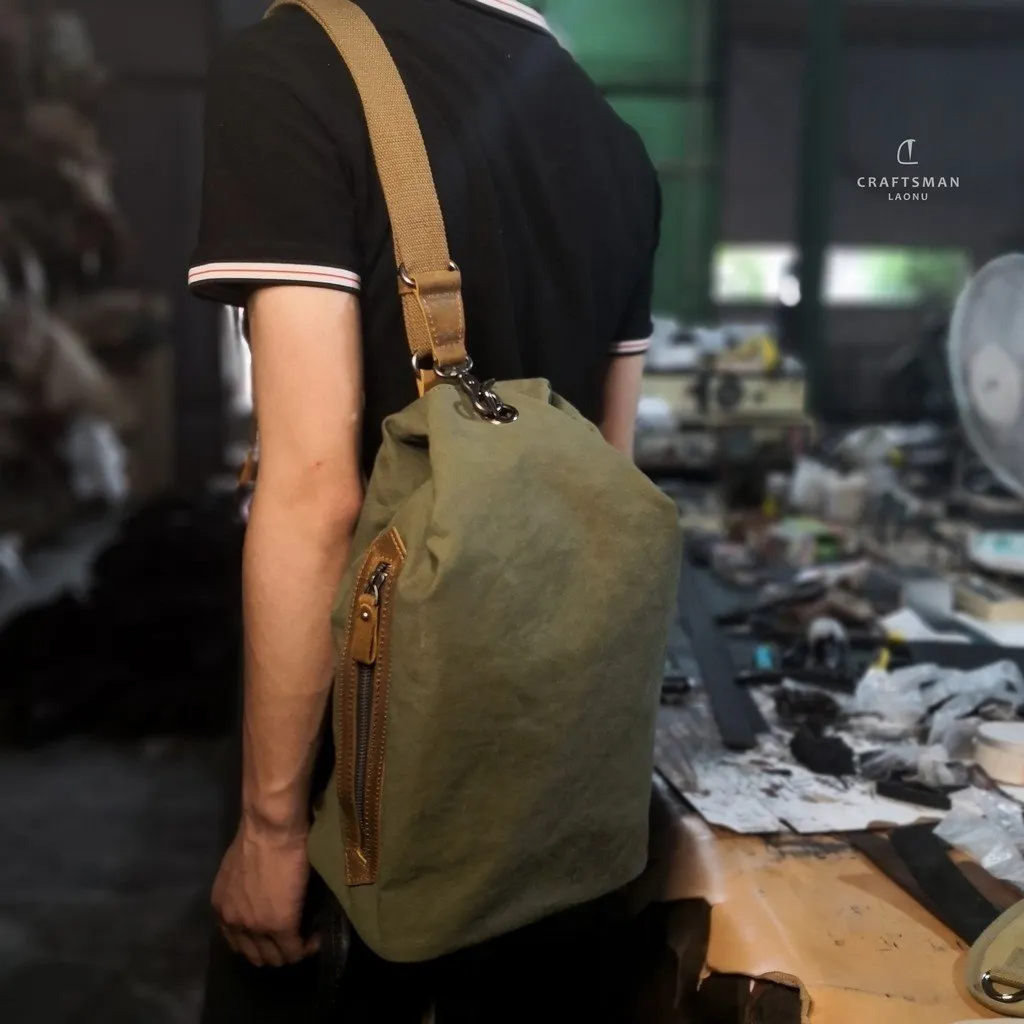 Army Green Canvas Mens Sling Bag Chest Bag One Shoulder Pack Sling Pack Bag For Men