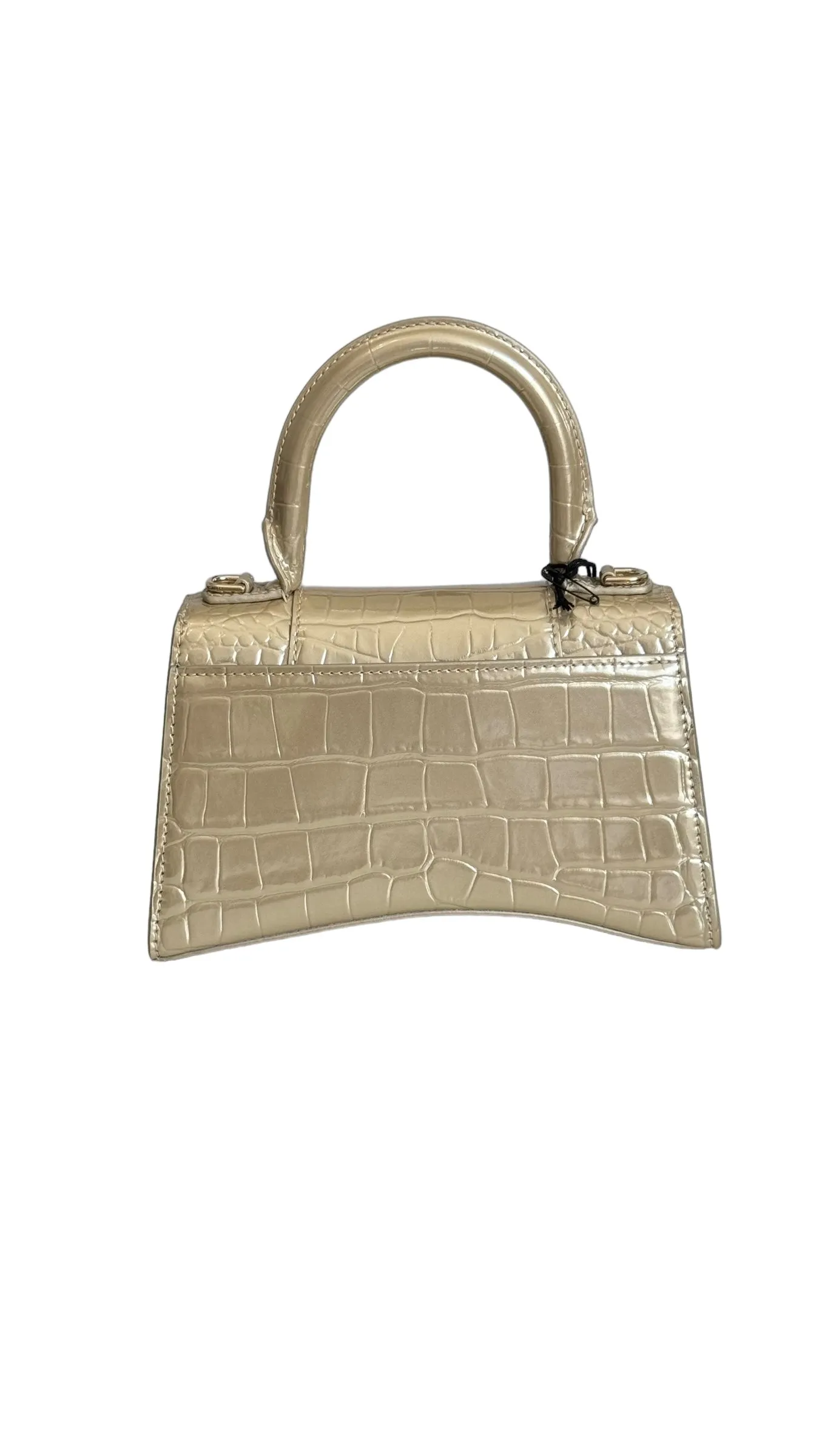 Balenciaga Hourglass XS Handbag, Gold Croc-Embossed Calfskin, Gold-tone Hardware