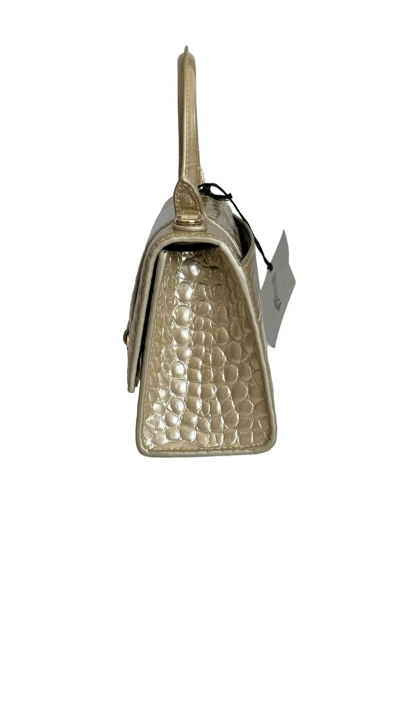 Balenciaga Hourglass XS Handbag, Gold Croc-Embossed Calfskin, Gold-tone Hardware