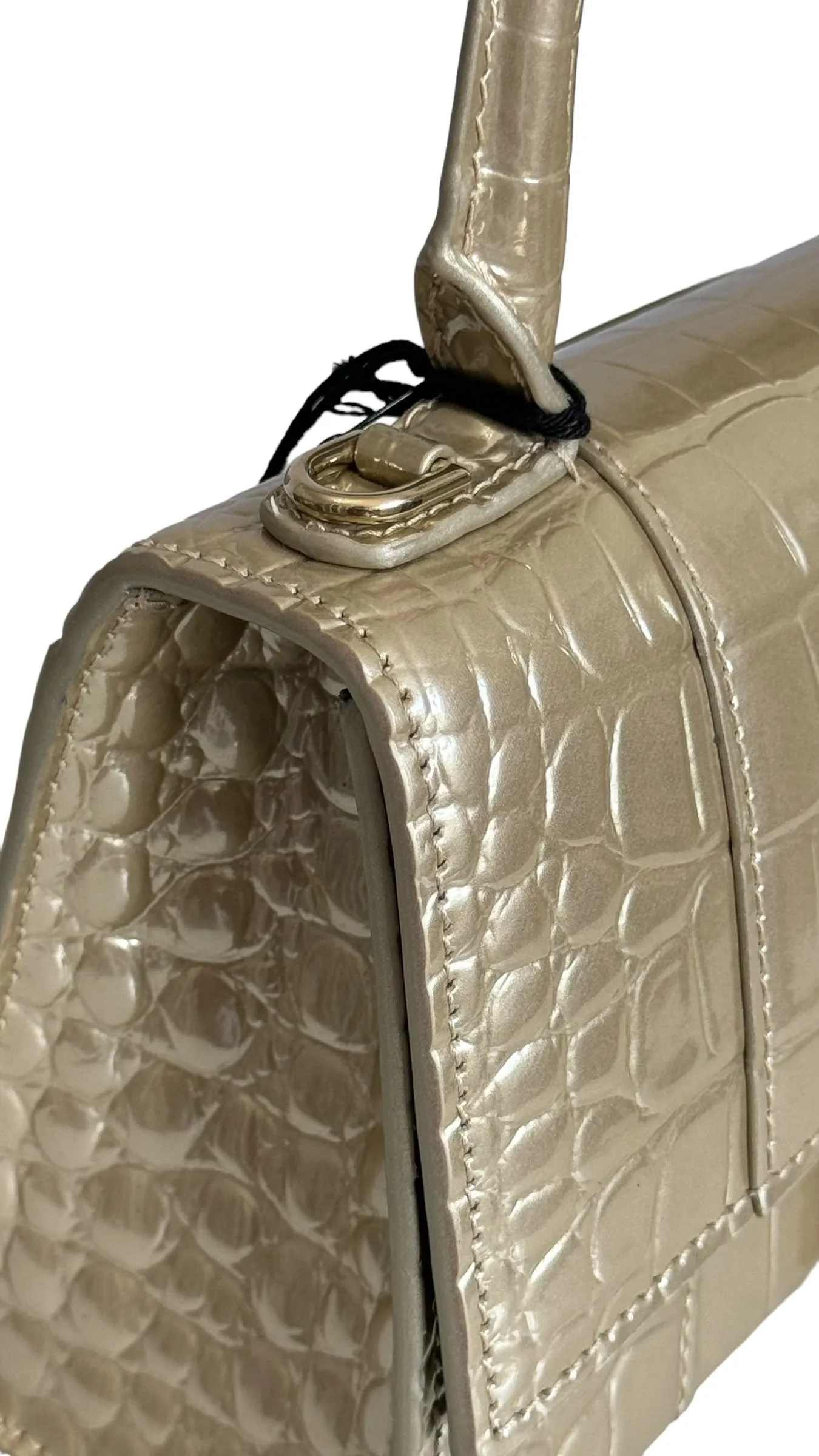 Balenciaga Hourglass XS Handbag, Gold Croc-Embossed Calfskin, Gold-tone Hardware