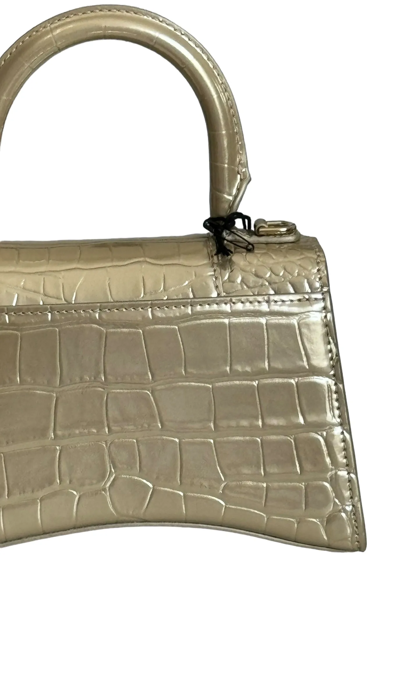 Balenciaga Hourglass XS Handbag, Gold Croc-Embossed Calfskin, Gold-tone Hardware