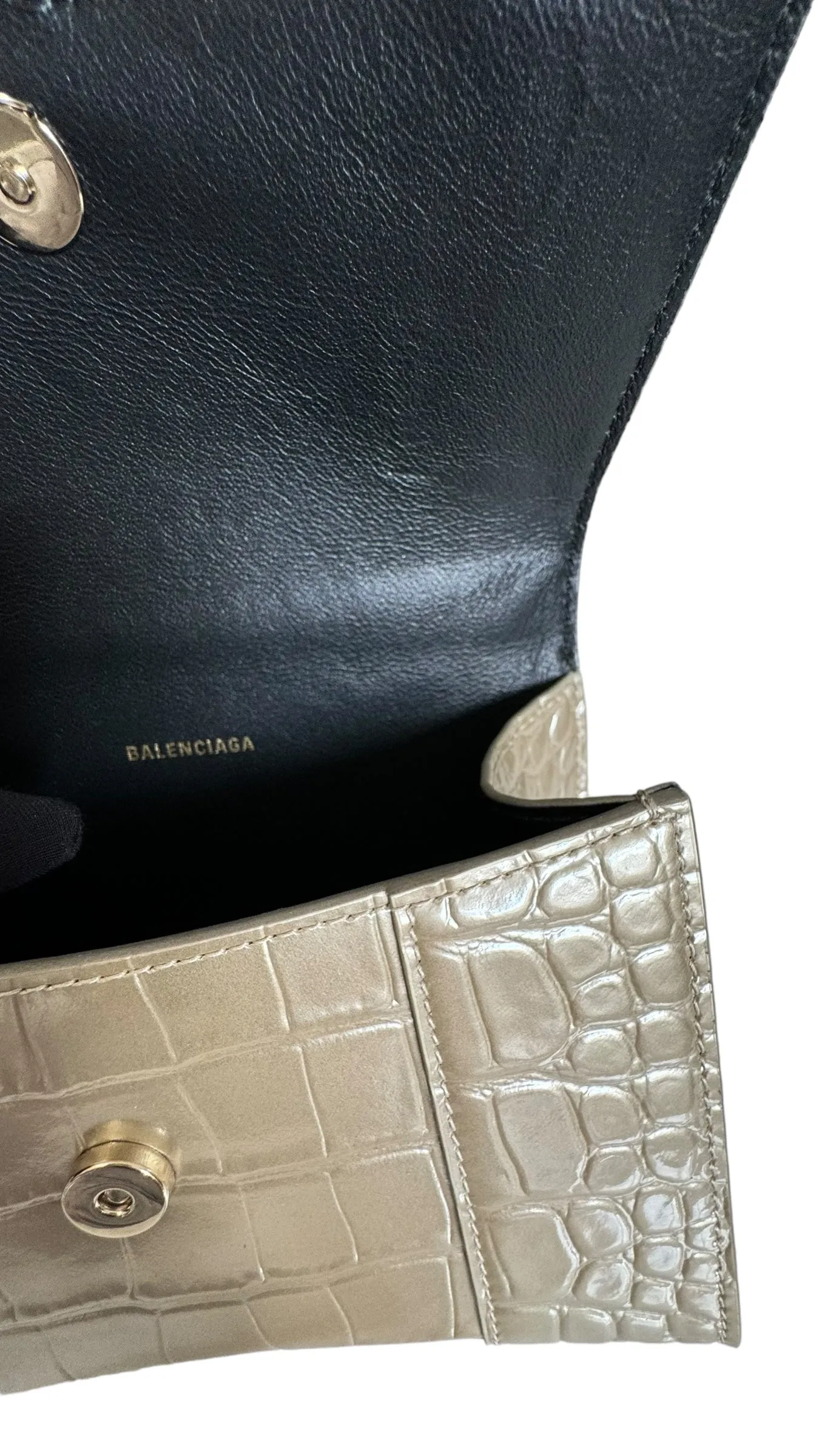 Balenciaga Hourglass XS Handbag, Gold Croc-Embossed Calfskin, Gold-tone Hardware