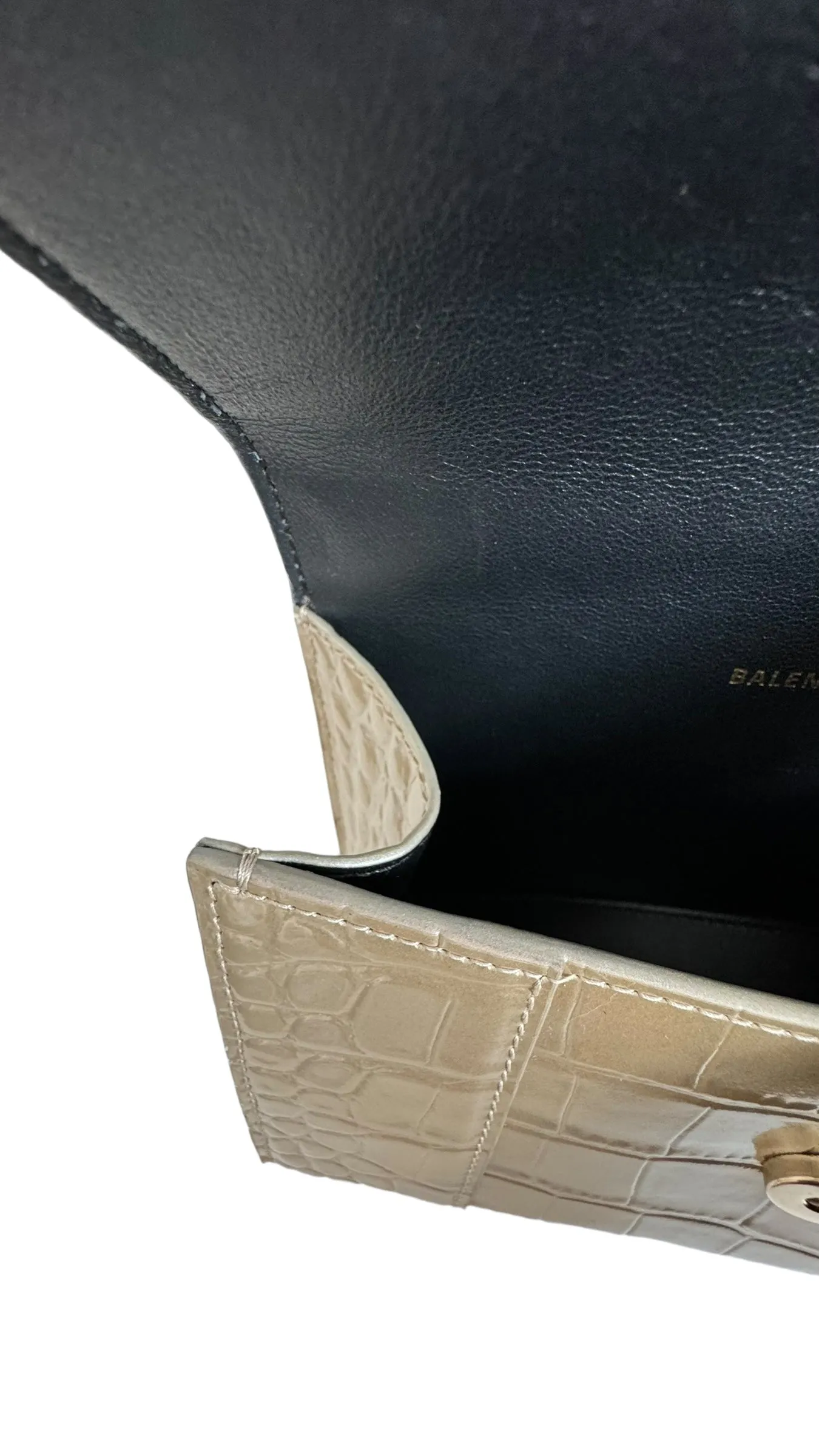 Balenciaga Hourglass XS Handbag, Gold Croc-Embossed Calfskin, Gold-tone Hardware