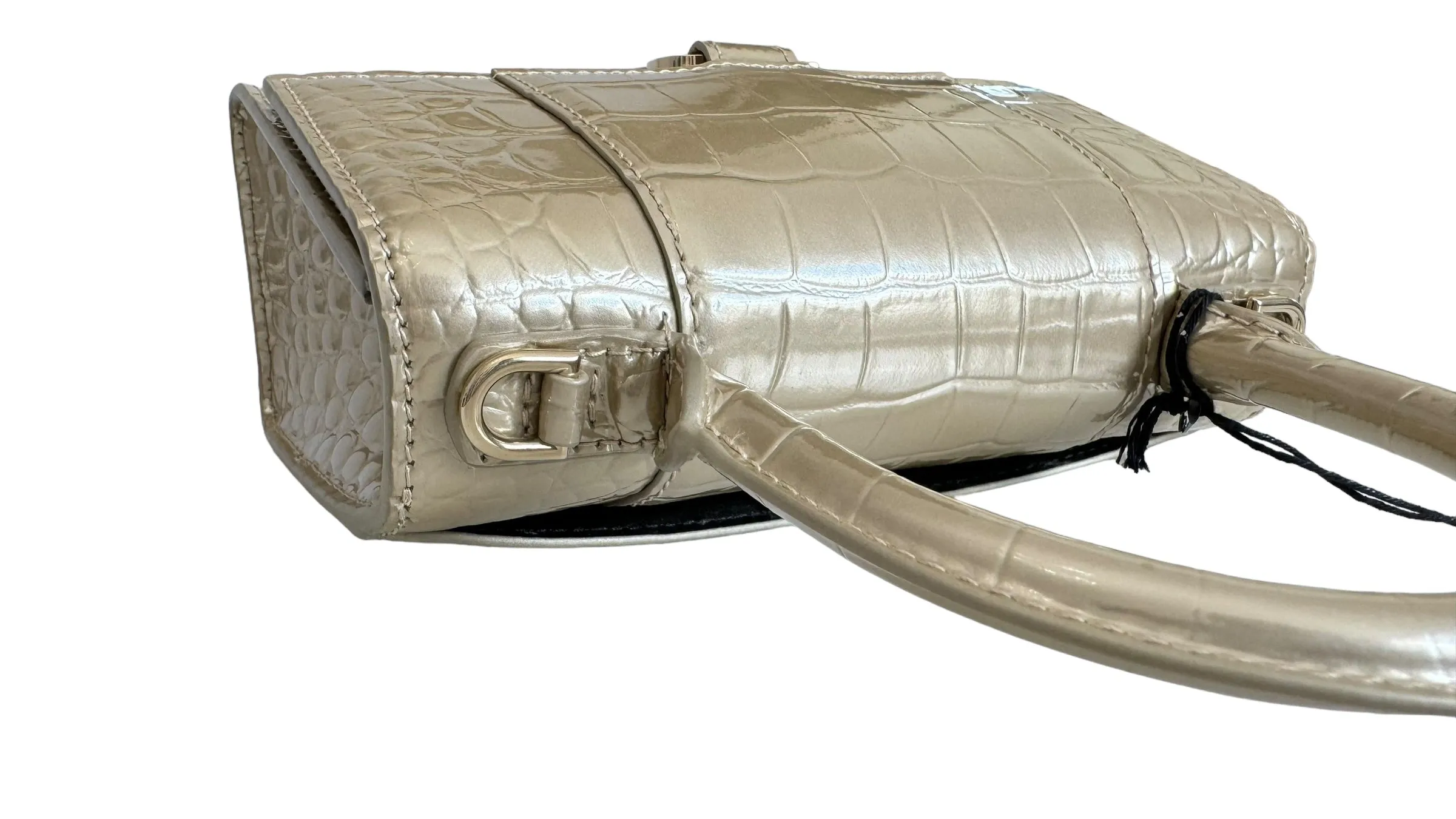 Balenciaga Hourglass XS Handbag, Gold Croc-Embossed Calfskin, Gold-tone Hardware