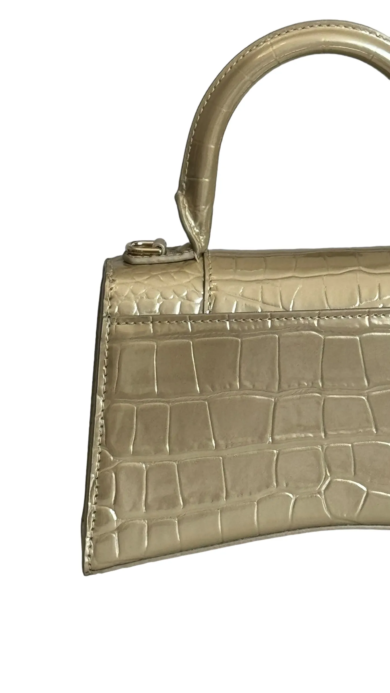 Balenciaga Hourglass XS Handbag, Gold Croc-Embossed Calfskin, Gold-tone Hardware