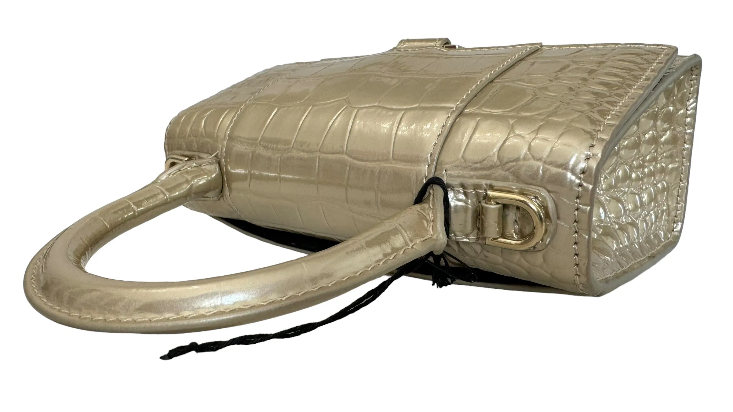 Balenciaga Hourglass XS Handbag, Gold Croc-Embossed Calfskin, Gold-tone Hardware