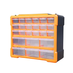 BIG RED AG2260R Torin 24 Drawers Storage Cabinet Organizer: Convenient Plastic Parts Storage for Desktop or Wall Mounted Organization of Hardware, Parts, Crafts, Beads or Tools, Black/Orange