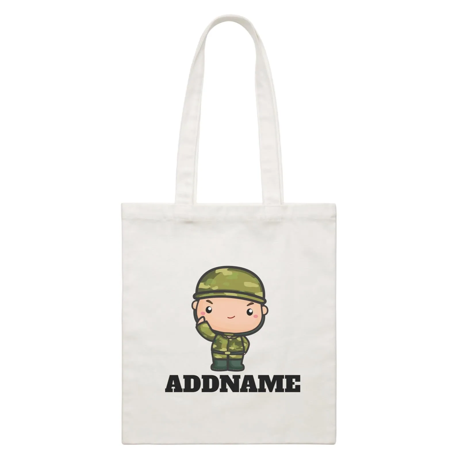 Birthday Battle Theme Army Soldier Boy Addname White Canvas Bag