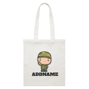 Birthday Battle Theme Army Soldier Boy Addname White Canvas Bag