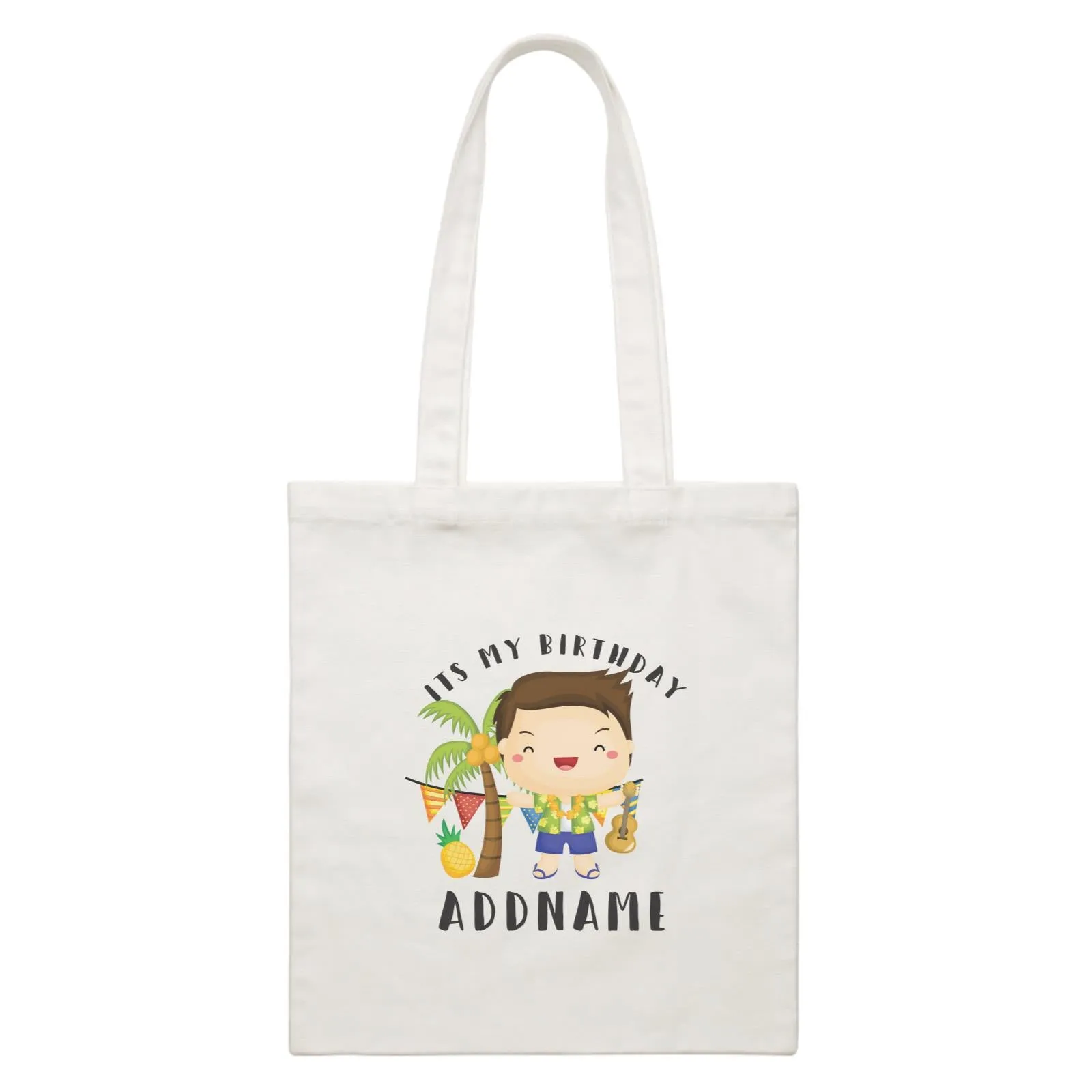 Birthday Hawaii Boy Taking Ukelele Its My Birthday Addname White Canvas Bag