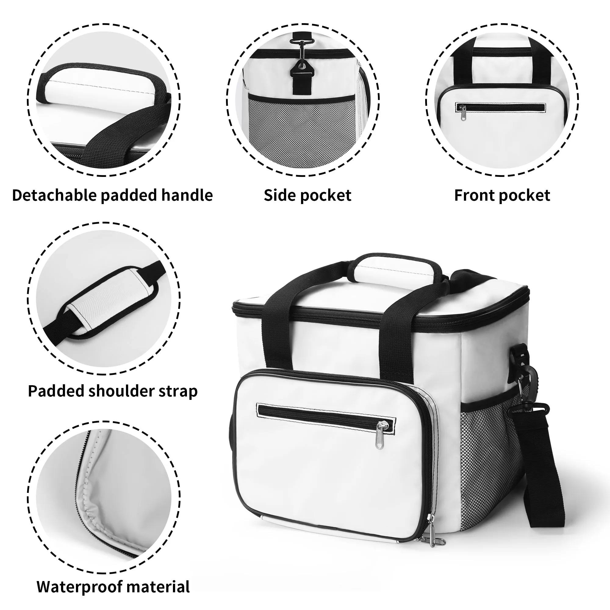 Black and White Christmas Ornament Insulated Leakproof Cooler Bag Lunch Box