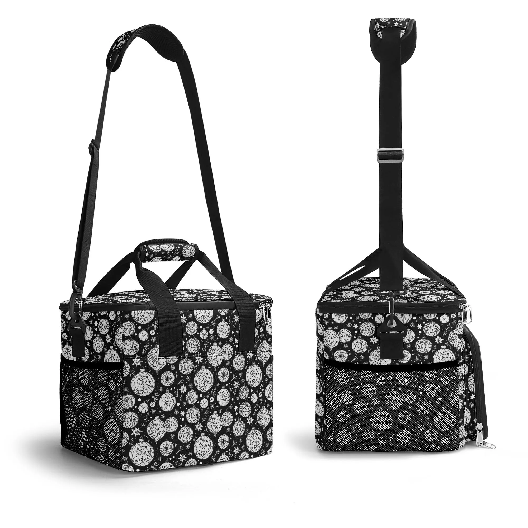 Black and White Christmas Ornament Insulated Leakproof Cooler Bag Lunch Box