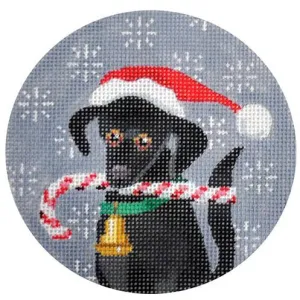 Black Lab Candy Cane Round Canvas