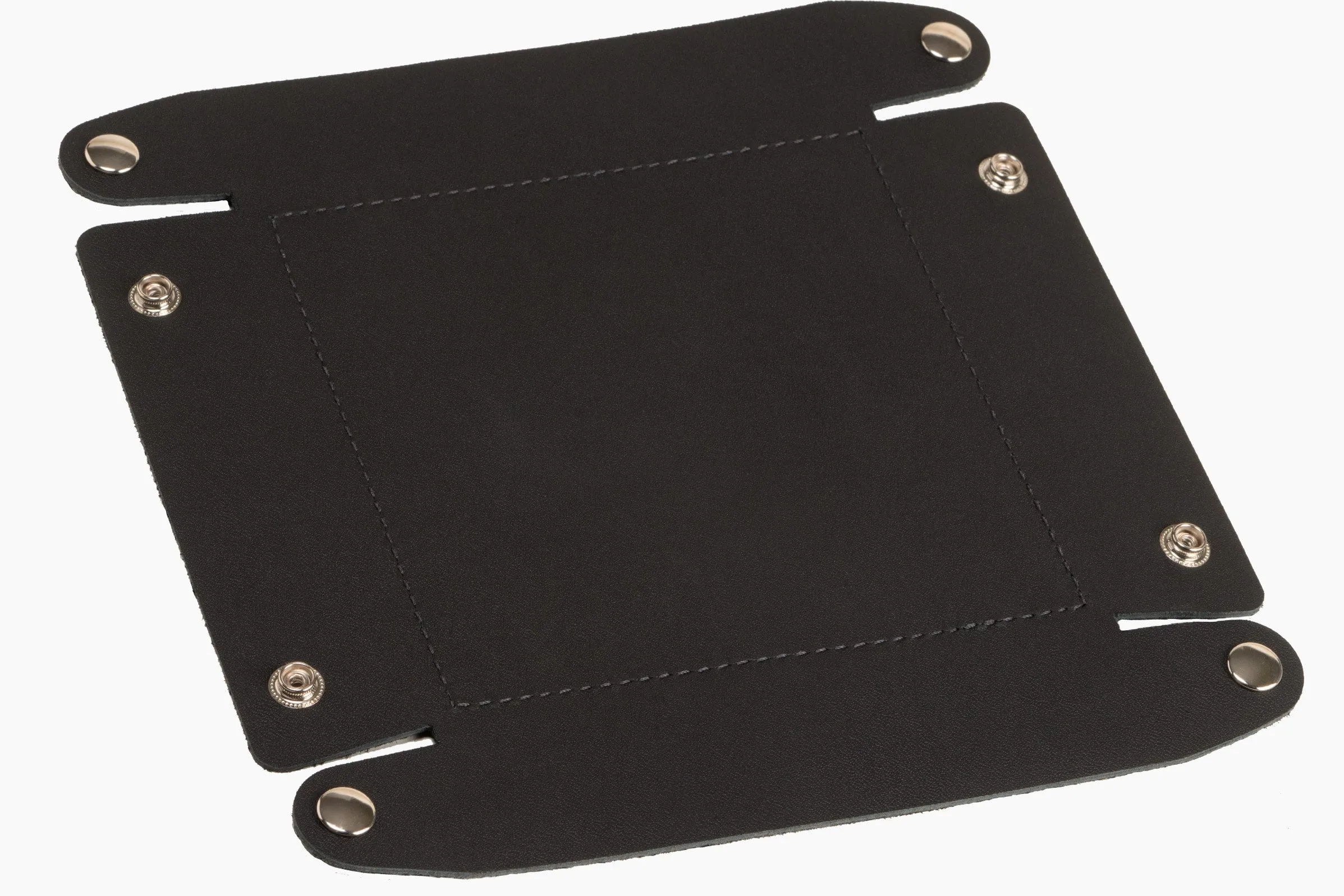 Black Leather Travel Valet Storage Tray Folds Flat