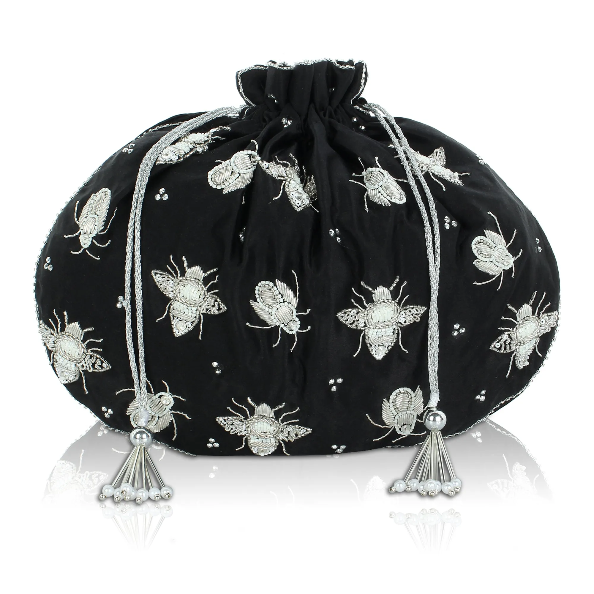 Black Potli Bag hand embroidered with exquisite butterflies