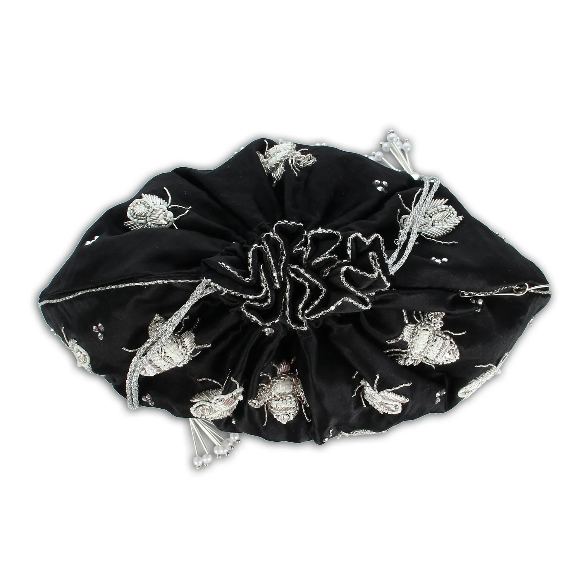 Black Potli Bag hand embroidered with exquisite butterflies