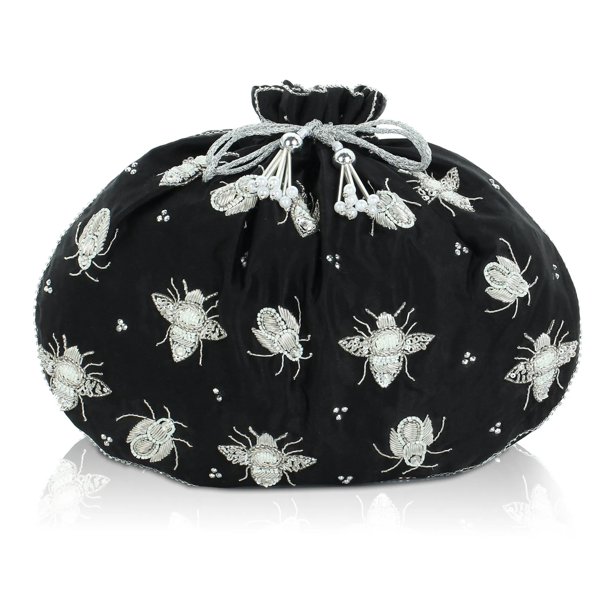 Black Potli Bag hand embroidered with exquisite butterflies