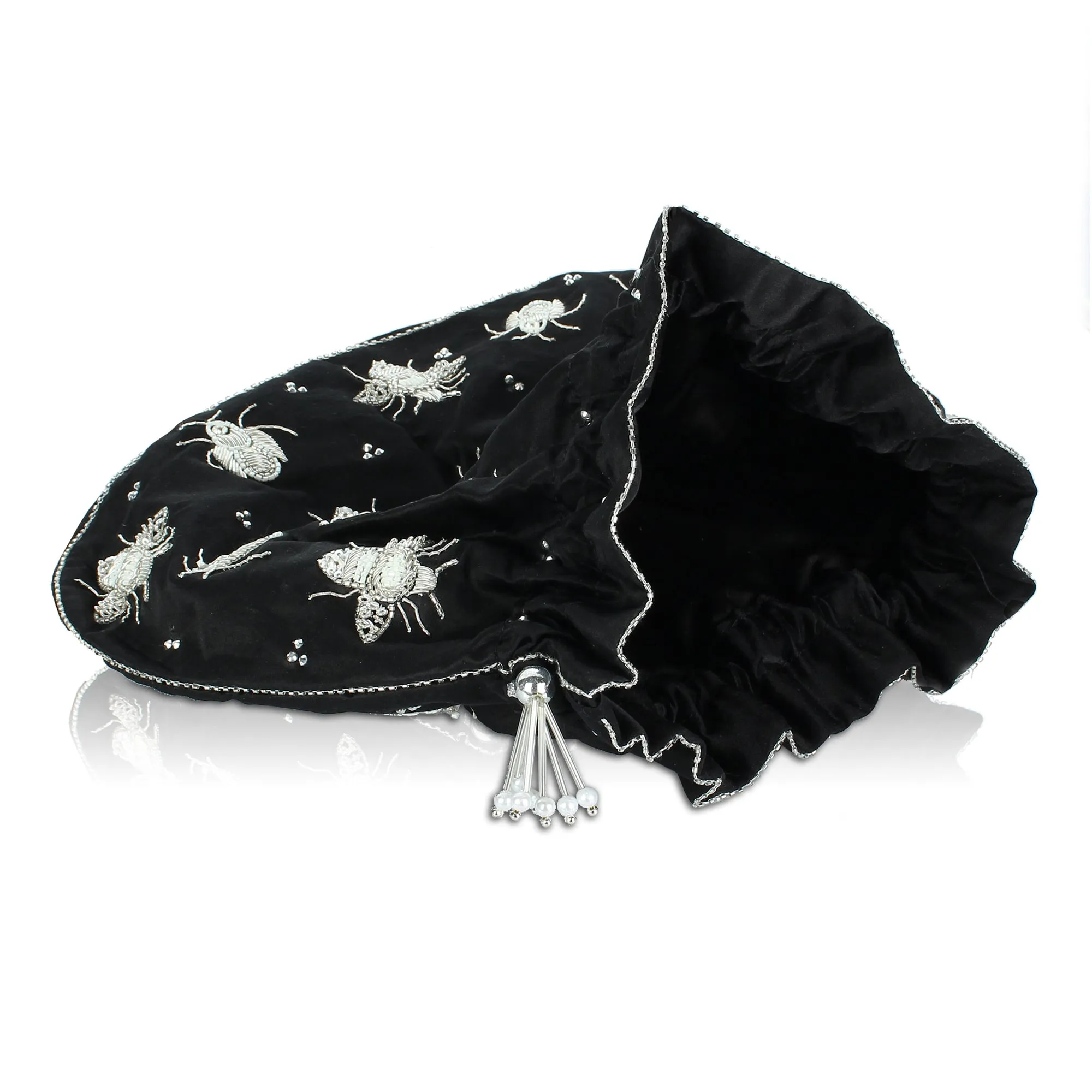 Black Potli Bag hand embroidered with exquisite butterflies