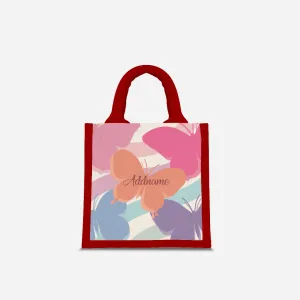 Butterfly Series Half Lining Lunch Bag - Pink Red