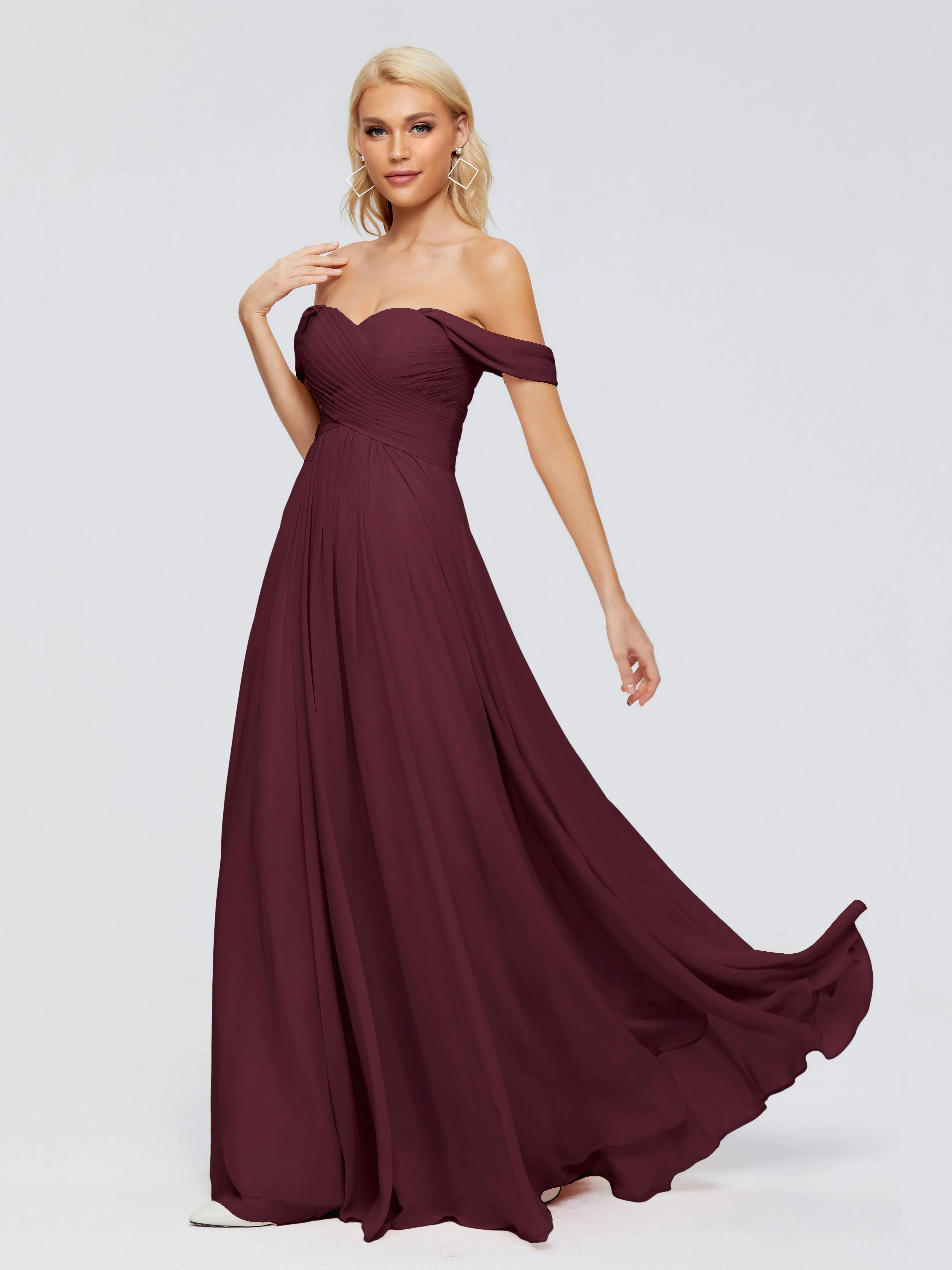 Cabernet Color Bridesmaid Dress Trinity Gorgeous Off The Shoulder Long Chiffon Bridesmaid Dresses