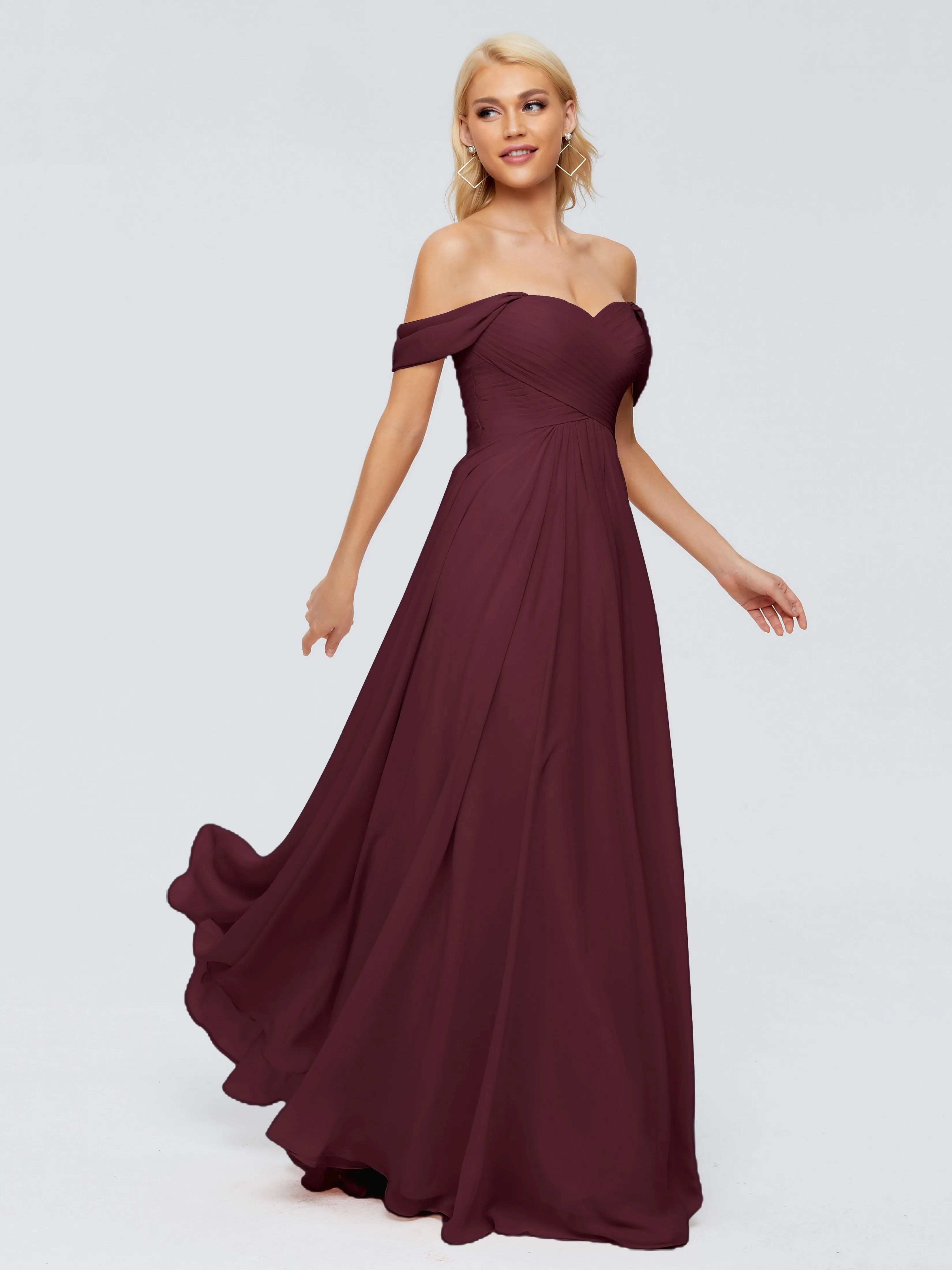 Cabernet Color Bridesmaid Dress Trinity Gorgeous Off The Shoulder Long Chiffon Bridesmaid Dresses