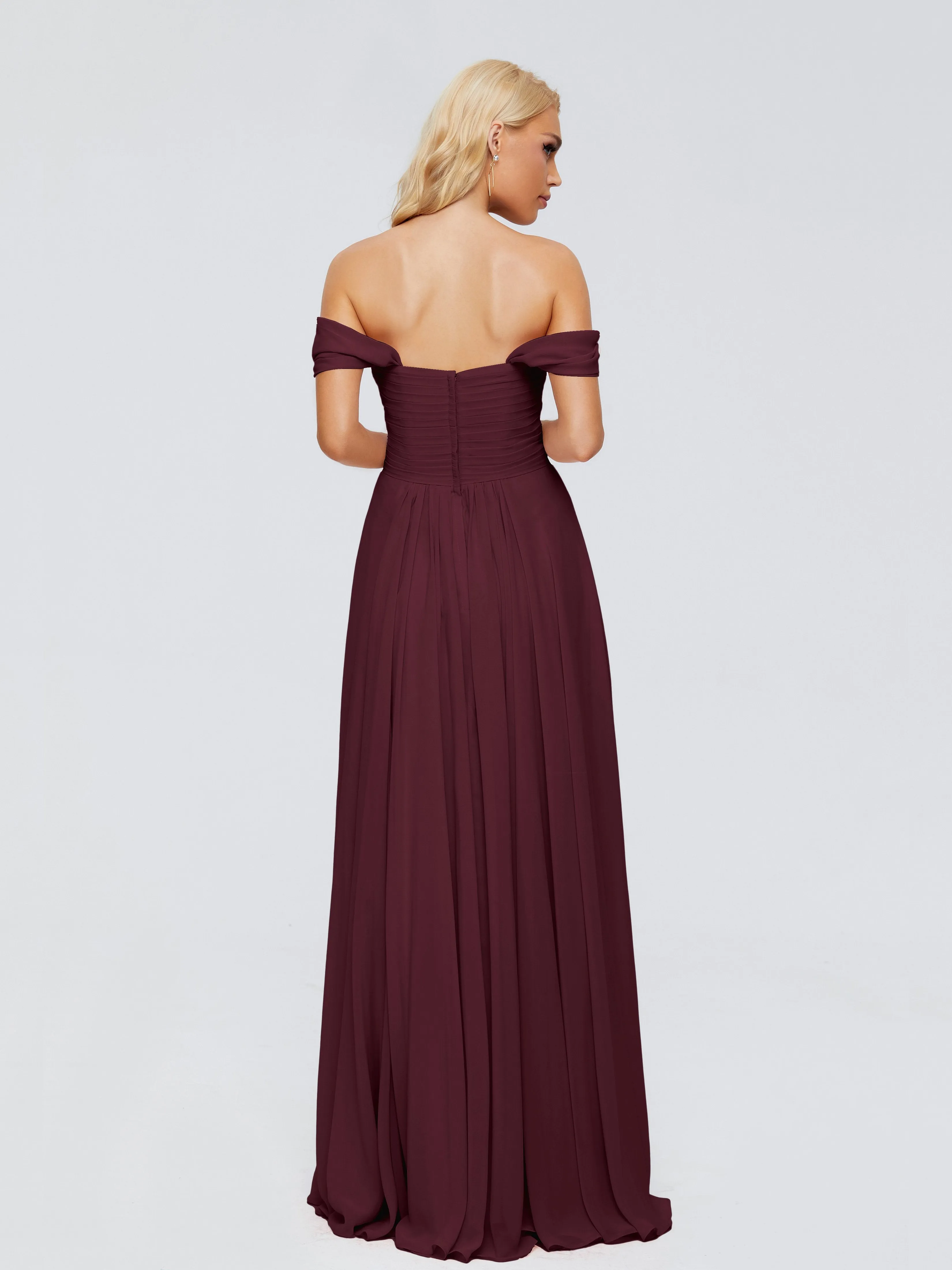 Cabernet Color Bridesmaid Dress Trinity Gorgeous Off The Shoulder Long Chiffon Bridesmaid Dresses