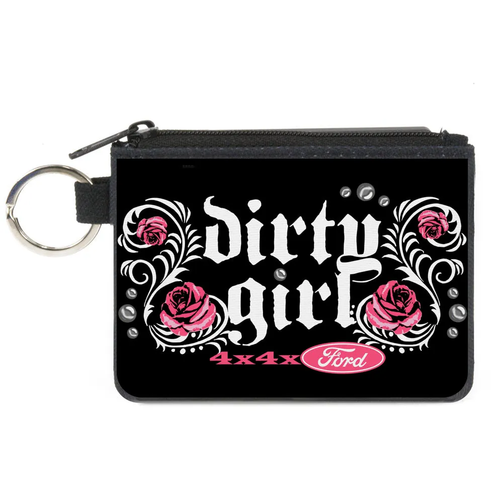 Canvas Zipper Wallet - MINI X-SMALL - Floral DIRTY GIRL 4x4xFORD Black White Pink