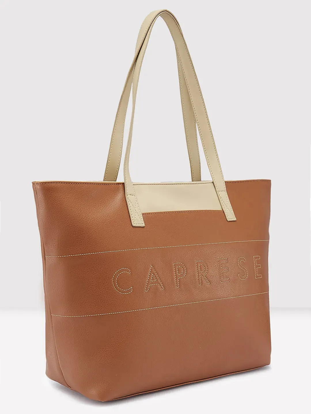 Caprese Narni Tote Medium Solid Womens Office Handbag Tan