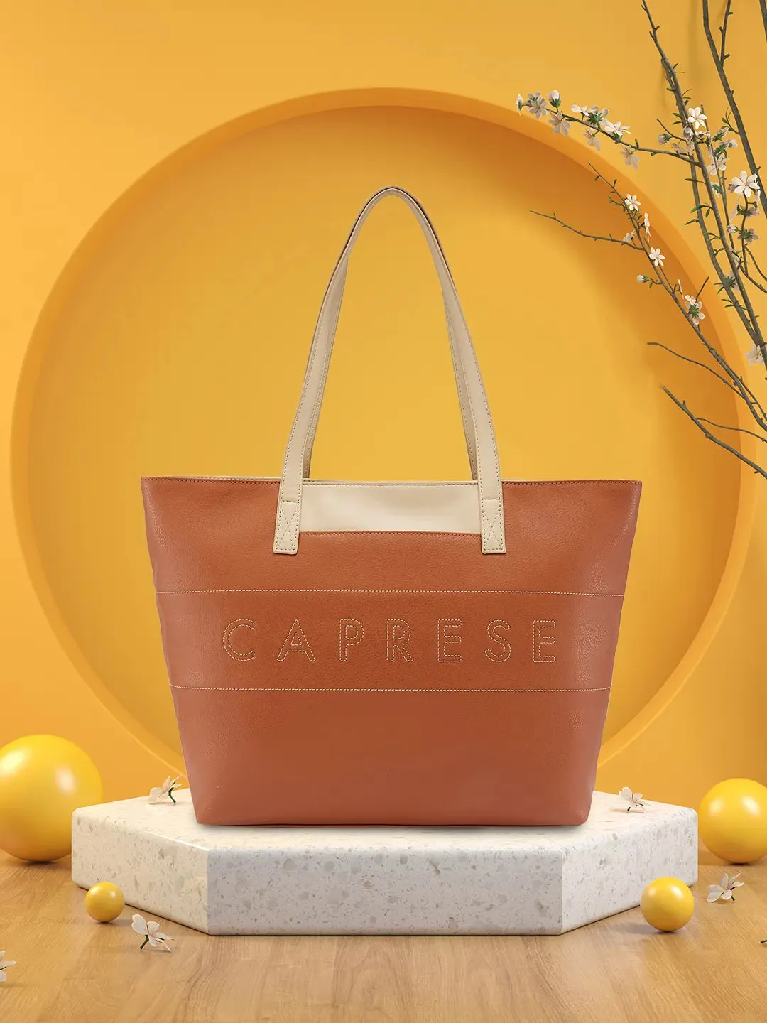 Caprese Narni Tote Medium Solid Womens Office Handbag Tan