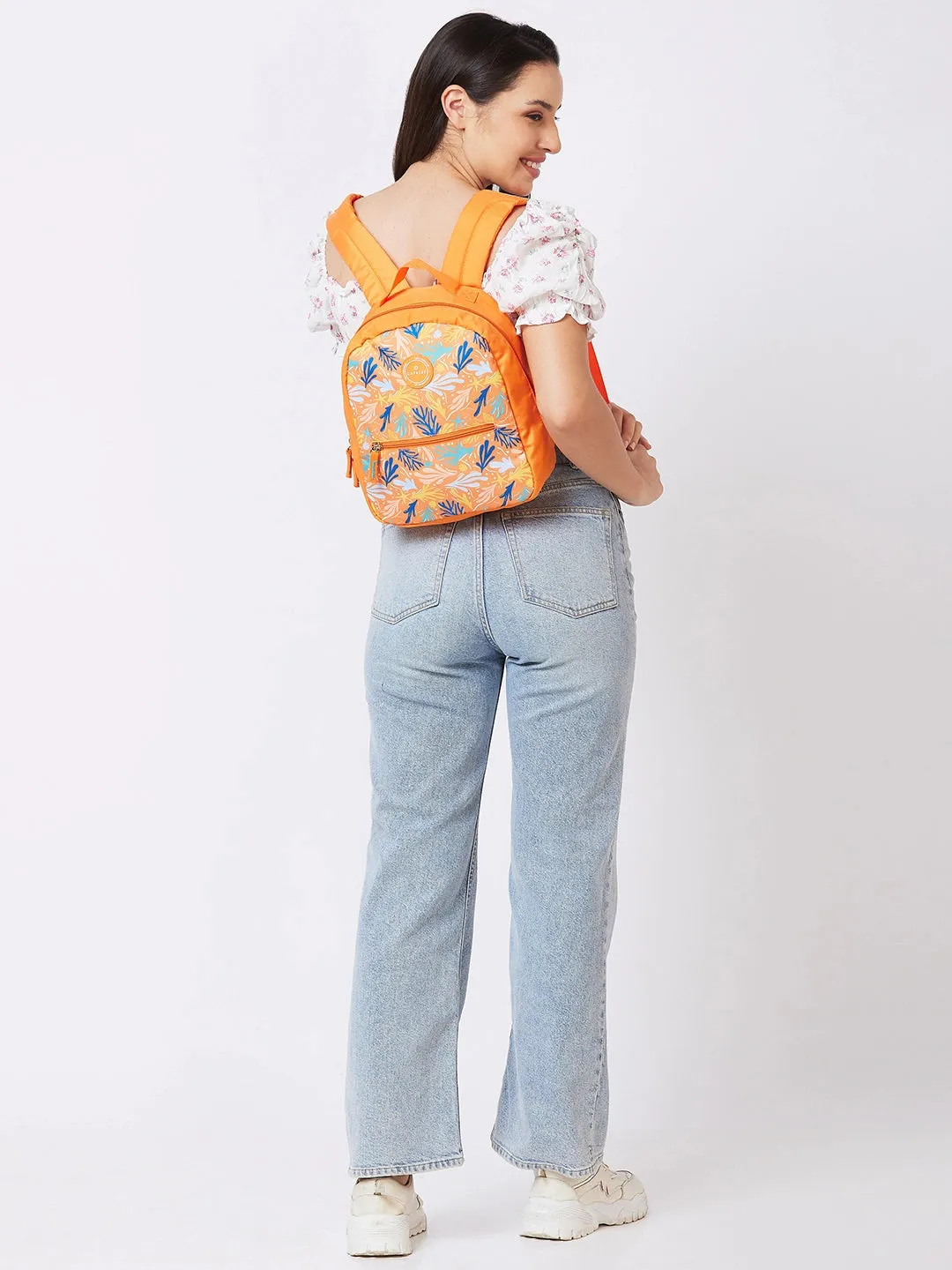 Caprese Xenia Backpack Small Orange Printed