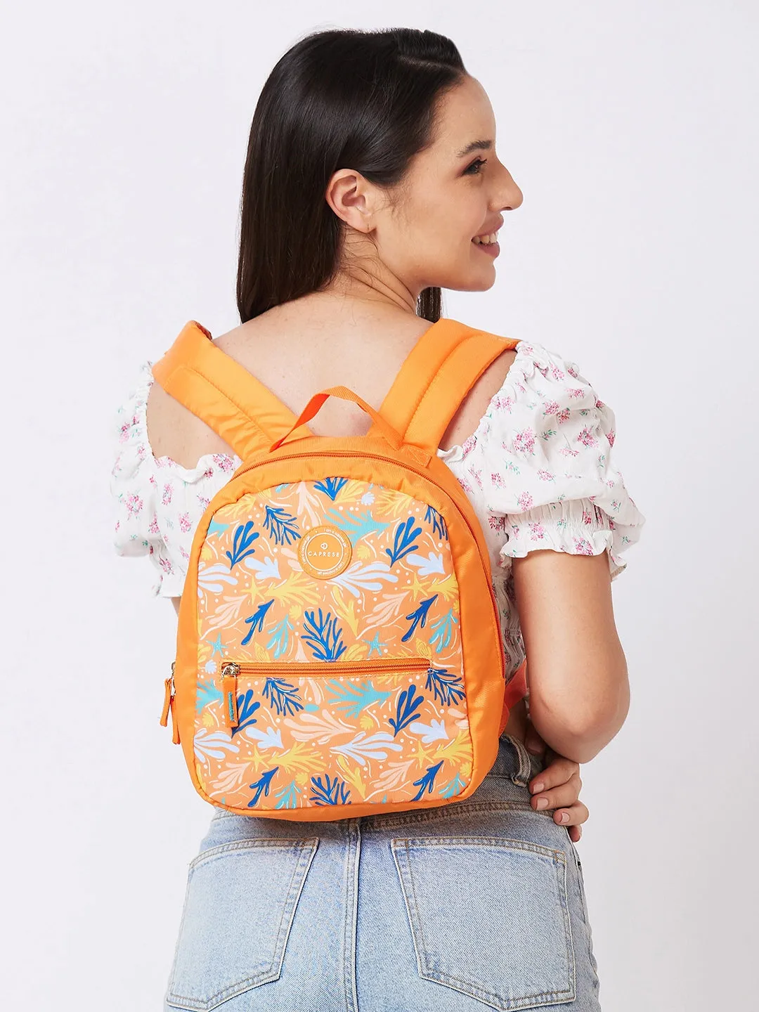 Caprese Xenia Backpack Small Orange Printed