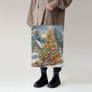 Christmas Tree Canvas Tote Bag - Durable, Large Capacity Shoulder Handbag for Women | Ideal for Shopping & Holiday Gifts