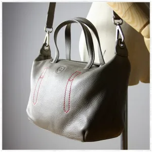 Classic Womens Gray Leather Shoulder Handbag Womens Fashion Work Gray Handbag Purse Crossbody Purse for Ladies