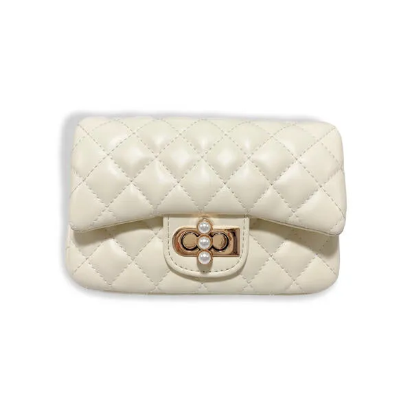 Cream Pearl Closure Quilted Purse