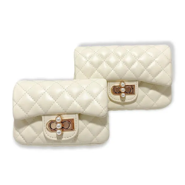 Cream Pearl Closure Quilted Purse