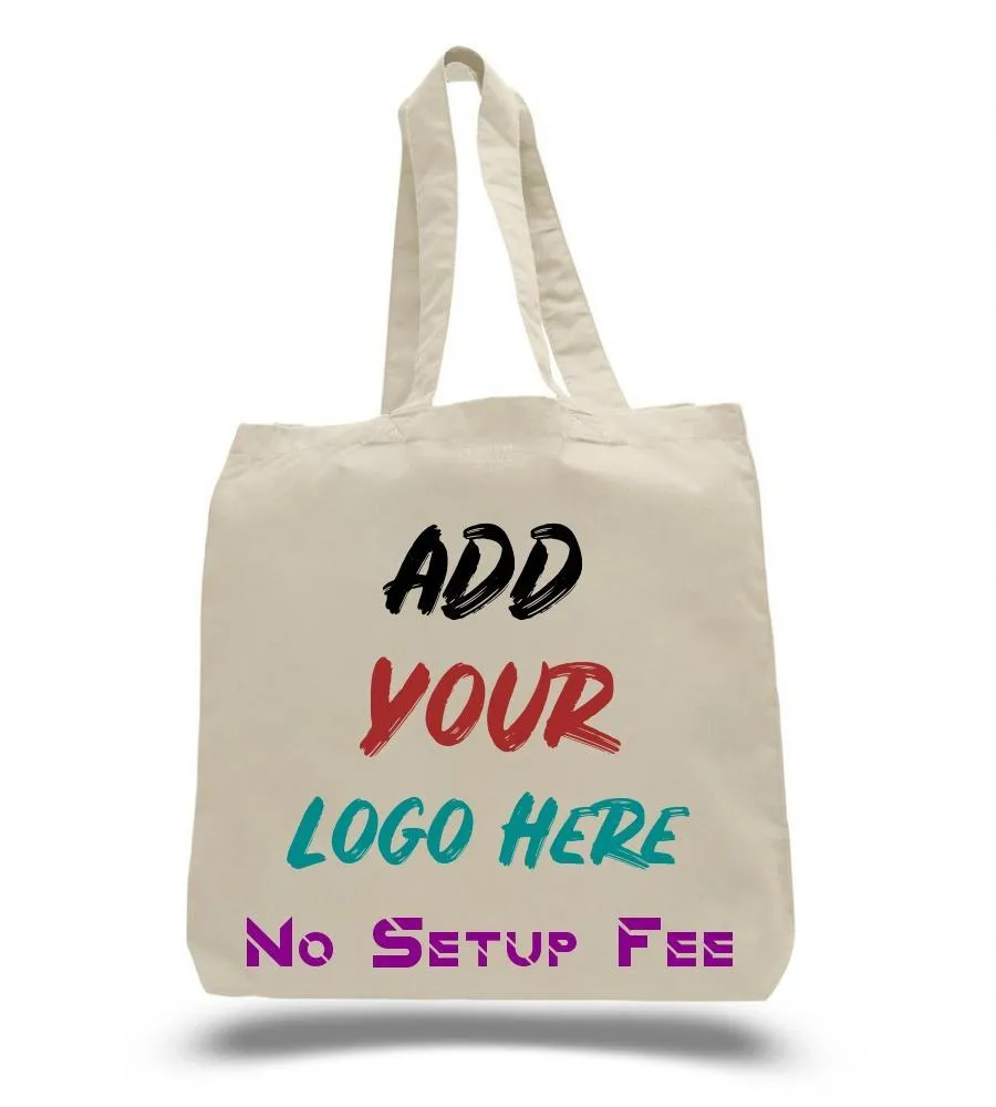 CUSTOM ECONOMICAL 100% COTTON CHEAP TOTE BAGS W/GUSSET