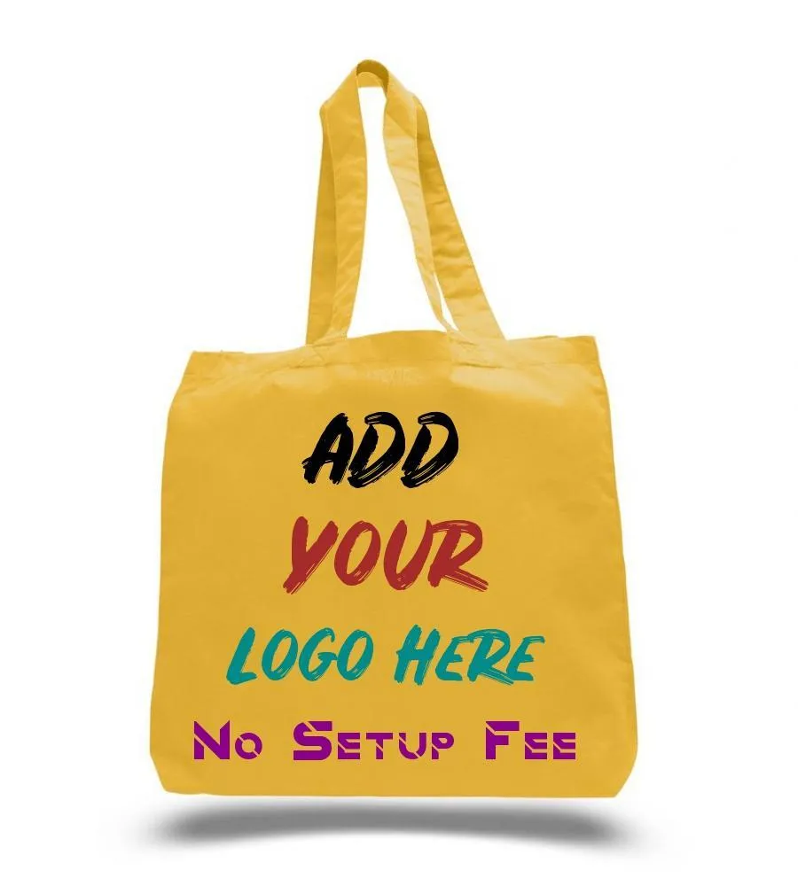 CUSTOM ECONOMICAL 100% COTTON CHEAP TOTE BAGS W/GUSSET