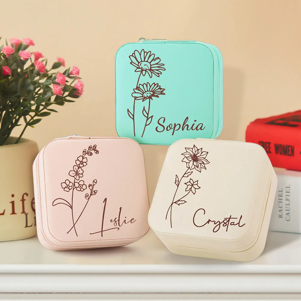 Custom Jewelry Organizer Storage - Personalized with Birth Flower