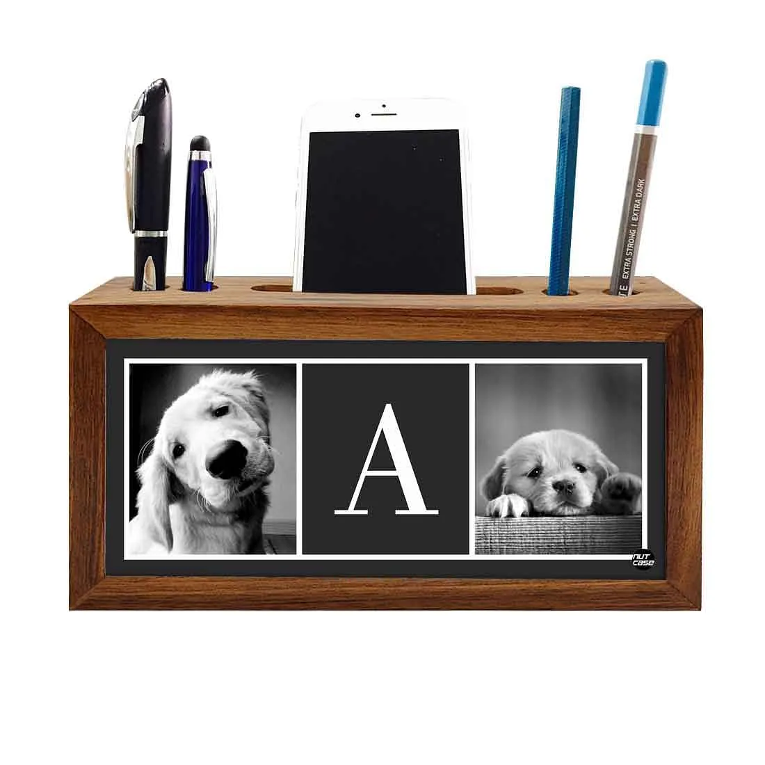 Customized Wood desk top organizer - Cute Dog